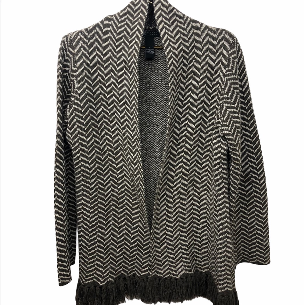 Carole Little Wool Blend Cardigan Fringed Sz L